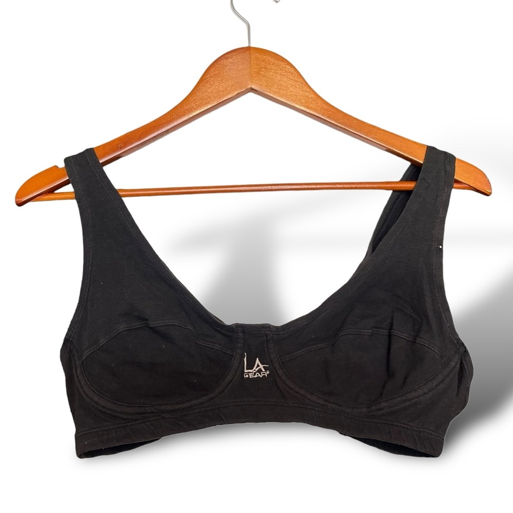Vintage LA Gear Women's Black Sports Bra Size 42C Wireless Wide Straps